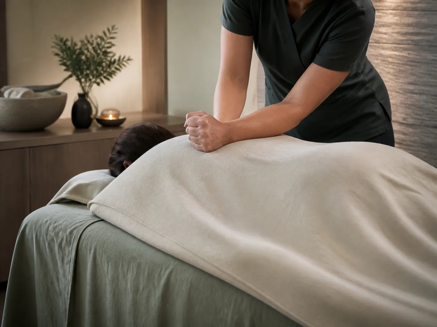 Illustrative preview of firm pressure applied over a fully covered adult guest